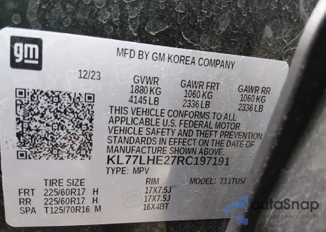 2024 Chevrolet Trax Fwd Lt z USA, uszkodzony, nr VIN KL77LHE27RC197191